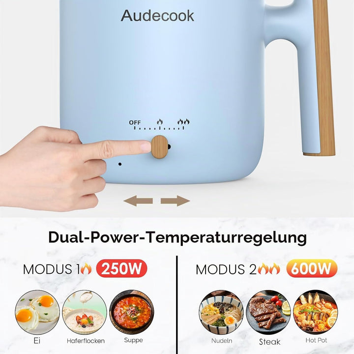 Audecook Elektrischer Dampfkocher, tragbarer Mini-Reisekocher, 1,8 l, multifunktionale antihaftbesch