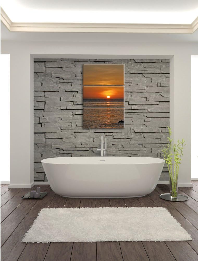 Pixxprint Sonnenuntergang am Meer 3-Teiler Leinwandbild 120x80 Bild auf Leinwand