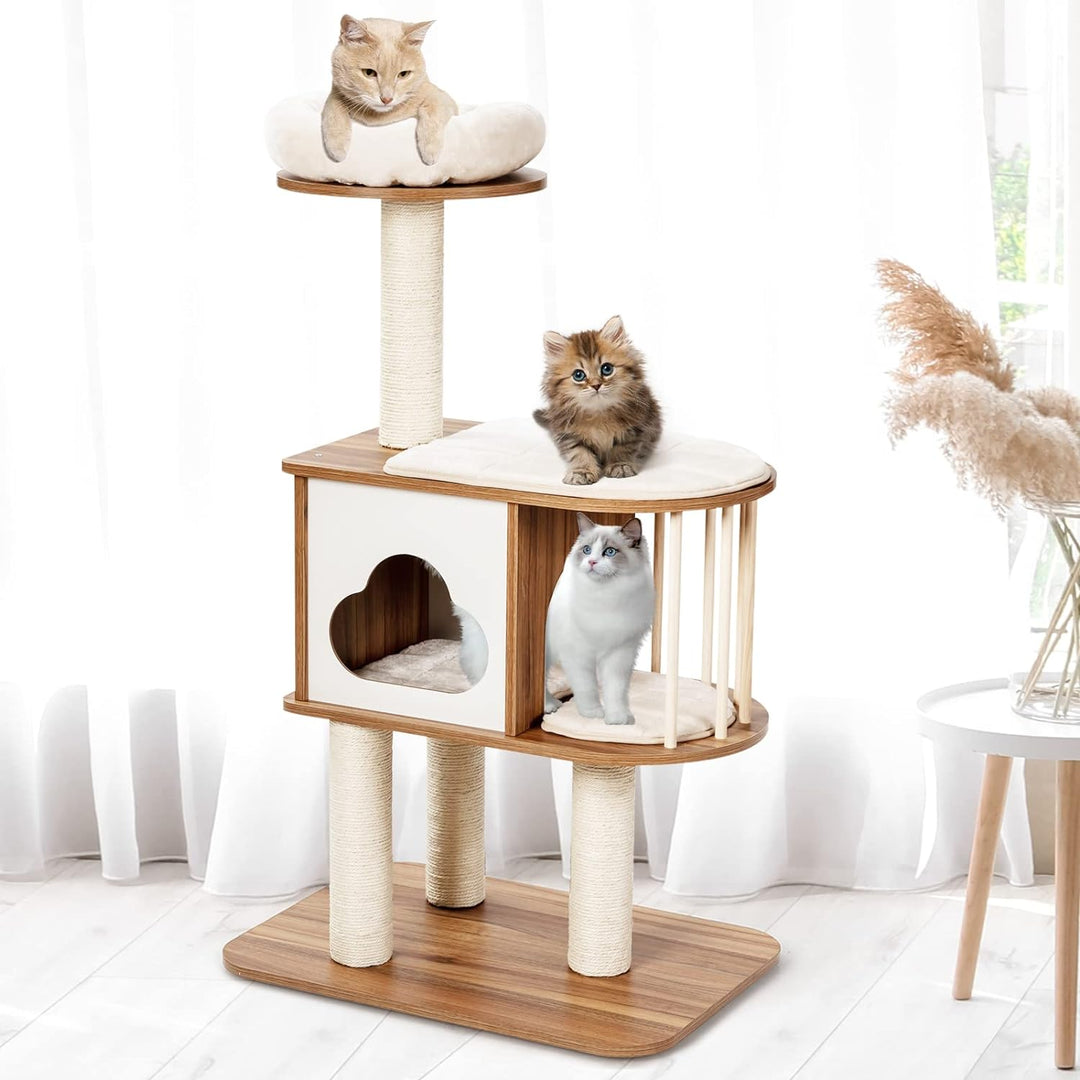 GYMAX Kratzbaum Stabiler Katzenbaum Katzenmöbel Katzenkratzbaum Kletterbaum für Katzen Höhe 117 cm (