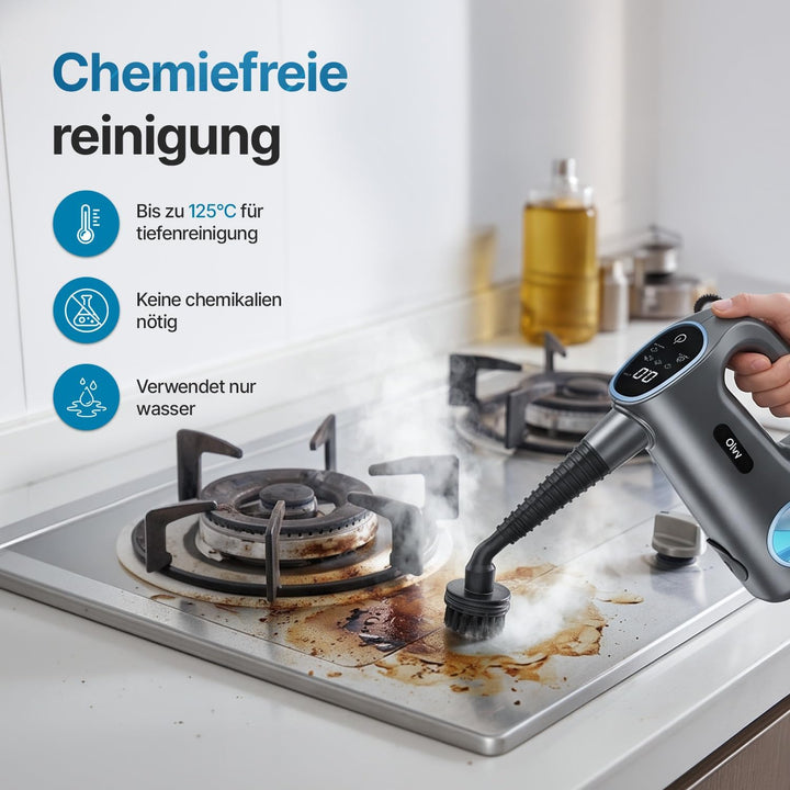 Olvy 2-in-1 Dampfbesen & Handdampfreiniger, 1200W Hochdruck Bodenreiniger für Hartböden & Teppiche,