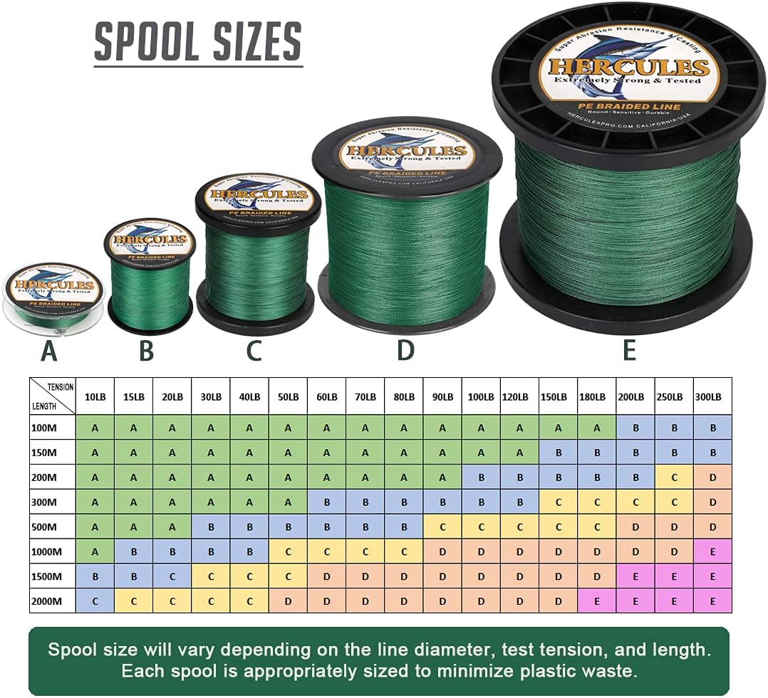 HERCULES Super Cast 100m - 2000m Yards Geflochtene Angelschnur 10lb - 300lb Test für Salzwasser Süss