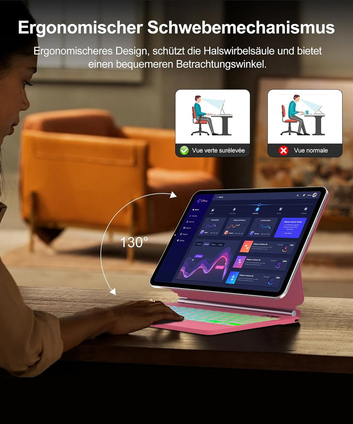JADEMALL Magic Keyboard für iPad Air 11" (M4 2026/M3 2025/M2 2024) - QWERTZ Tastatur mit Beleuchtung