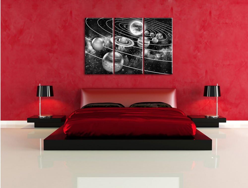 Pixxprint Sonnensystem mit unseren Planeten als Leinwandbild/Grösse: 3 Teilig (120x80) cm/Wandbild/K