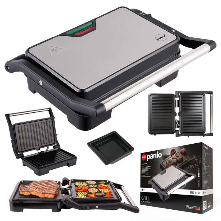 Kontaktgrill 2-in-1 – Kontakt- & Flächengrill mit Temperaturregelung – Antihaftplatten, Edelstahlgeh