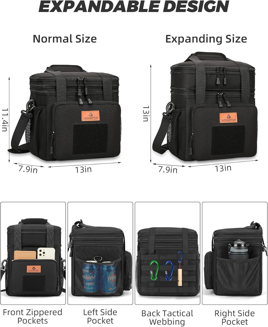 HSHRISH Taktische Lunchtasche, doppellagige isolierte grosse Kühltasche für Herren Erwachsene wasser