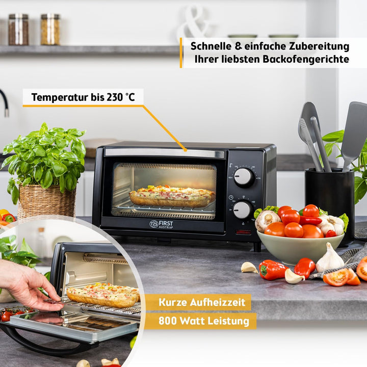 TZS First Austria 10 Liter Minibackofen, 800 Watt, bis 230 Grad, stufenlose Temperaturregelung, 60 M