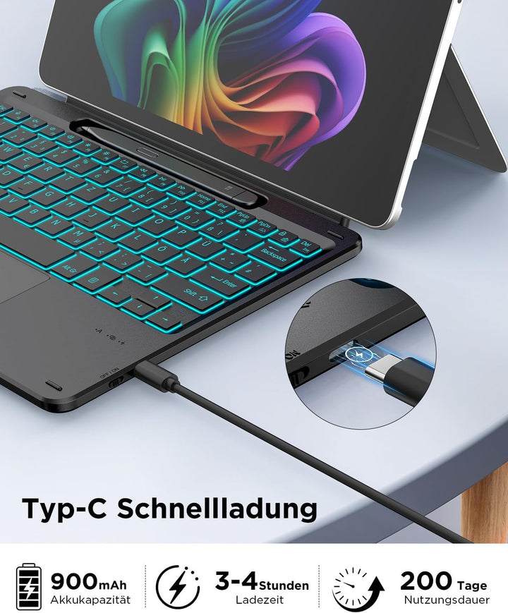 CACOE Bluetooth Tastatur für Surface Pro 12, Ultraslim Keyboard Type Cover für Surface Pro, 7-Farben