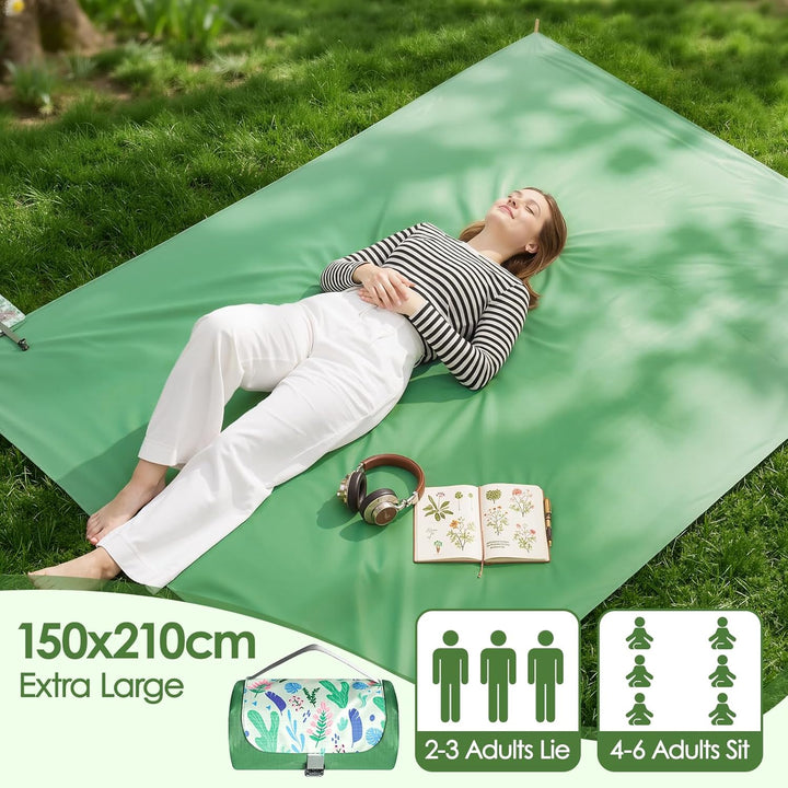 Picknickdecke Wasserdicht 150 x 210 cm,Ultraleicht Tragbar Campingdecke, Waschbare Sandfest Strandde