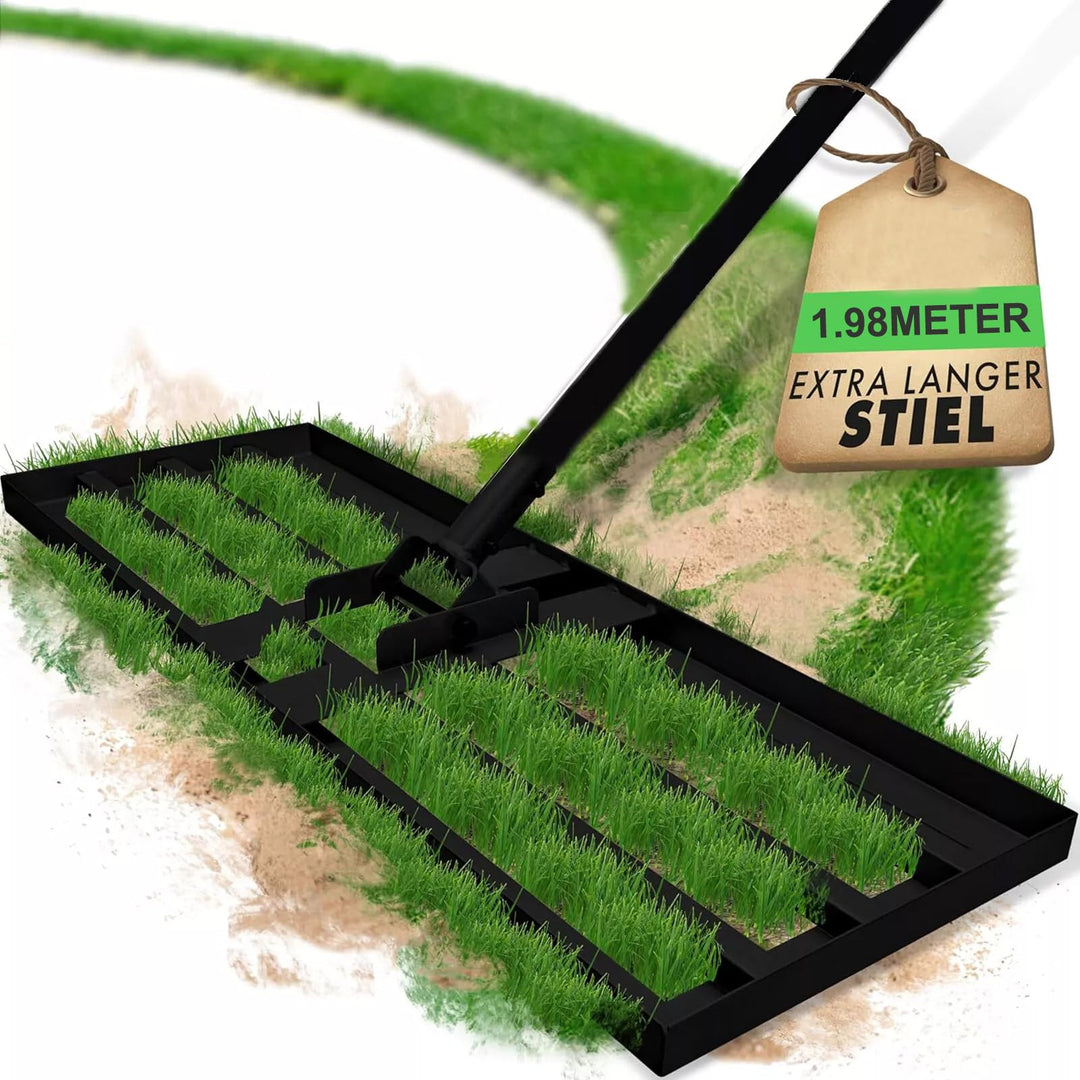 Garten Rasen-Nivellierungsrechen XXL,Edelstahl-Ebnungsplatte, Verstärkte Schweissnähte, 68-198 cm Ve