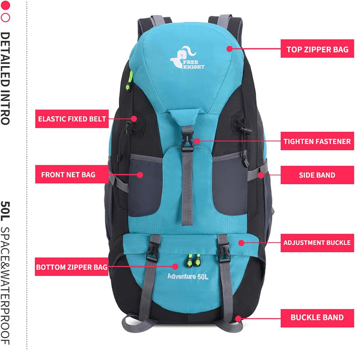 Bseash 50L Leichter wasserfester Wanderrucksack, Outdoor Sport Tagesrucksack Multifunktions Reisetas