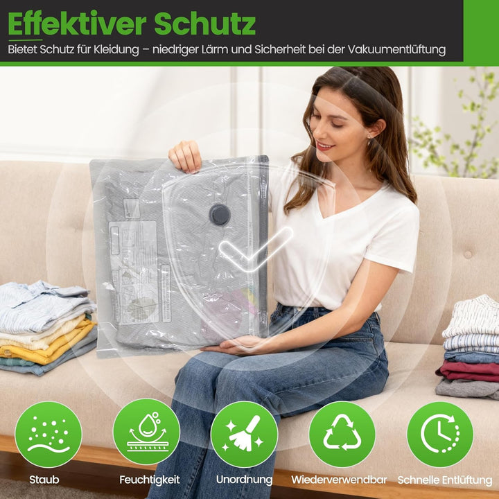Vakuumbeutel Set 9-tlg mit Elektrischer USB-Pumpe | 3 Grössen (40x40cm, 40x50cm, 40x60cm) Platzspare