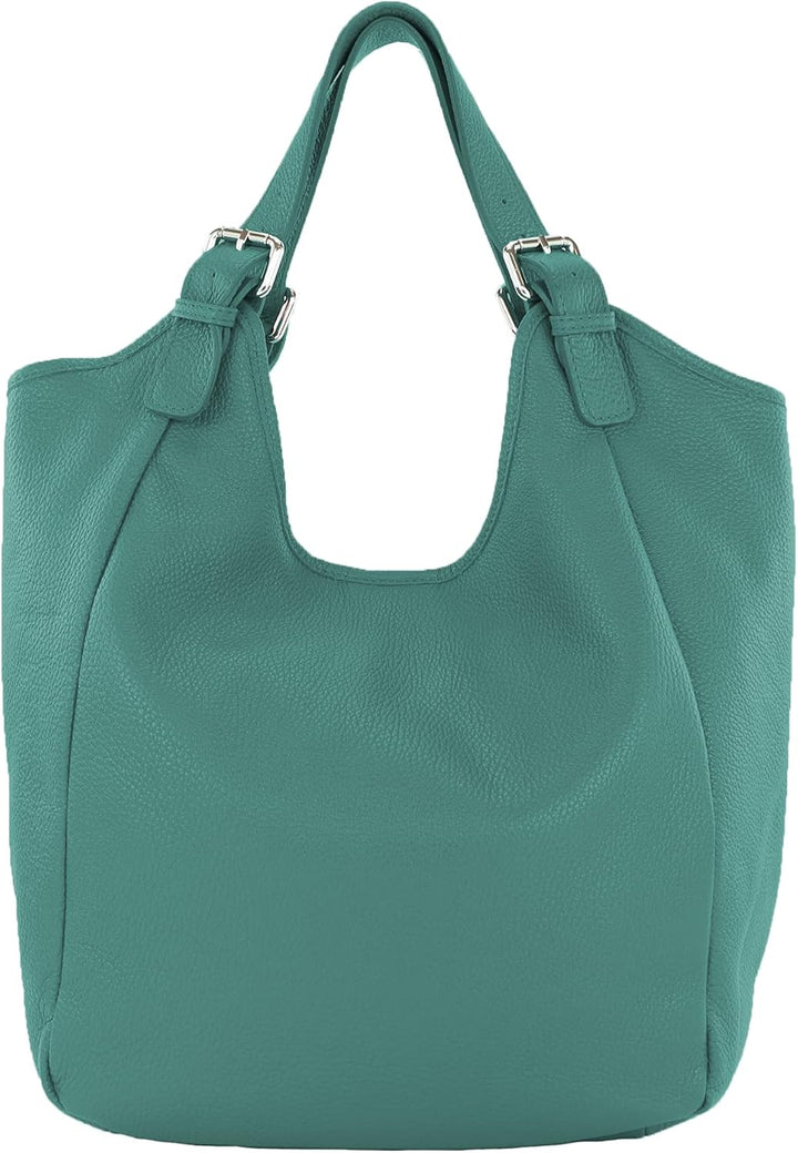 modamoda de - T227 - Ital. Shopper Schultertasche Large aus Leder Petrol, Petrol