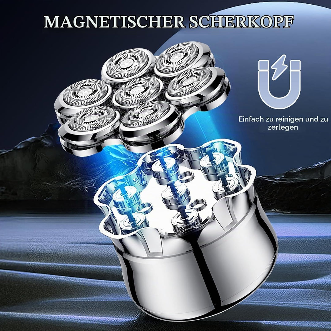 7D Glatzen Rasierer Herren,Magnetische Schwebender Kopf &amp; LED-Anzeige,2 Geschwindigkeitsmodi,Wasserd