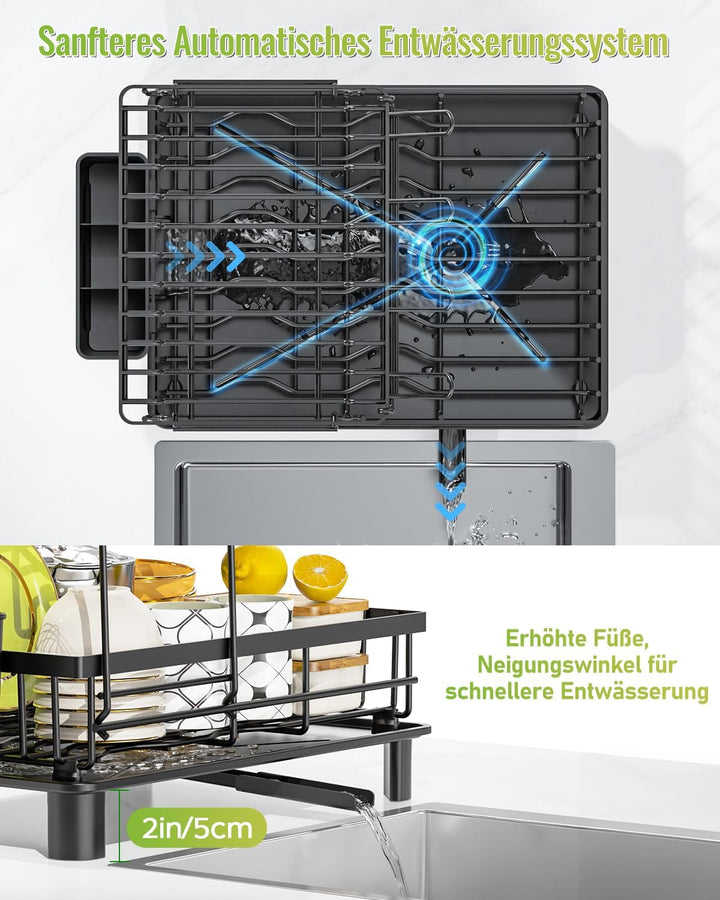 Abtropfgestell Geschirr,Grosser 2-Tier Geschirrabtropfgestell mit Abtropfschale,Abtropfgestell Edels