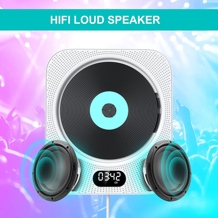 CD Player Wandmontage Bluetooth, Gueray Tragbarer CD Player HiFi Lautsprecher Fernbedienung LED-Disp