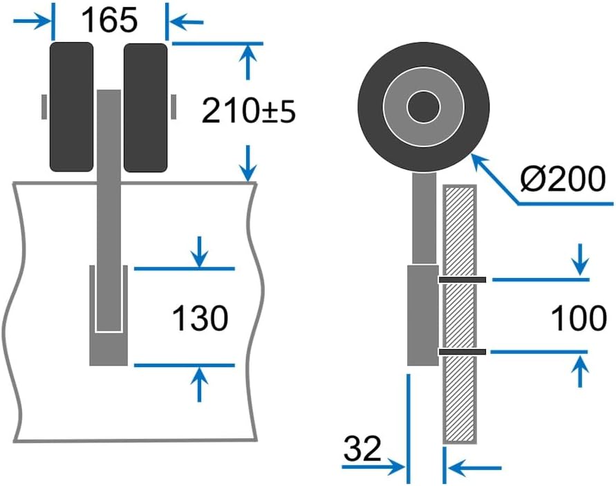 SUPROD Heckräder, Transporträder, Slipräder, EW200, Edelstahl Grau/Blau, Grau/Blau