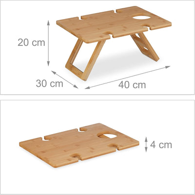 Relaxdays Picknick Weintisch, klappbar, HBT: 20x40x30 cm, Halterung 4 Weingläser & 1 Flasche, Bambus