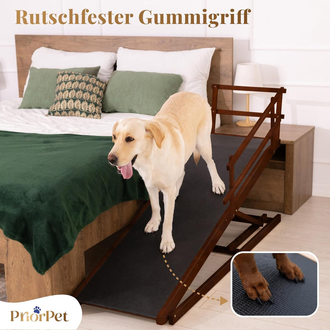 Hunderampe Bett mit Sicherheitsgeländer - Für Grosse Hunde bis zu 90 kg - Höhenverstellbare hundetre
