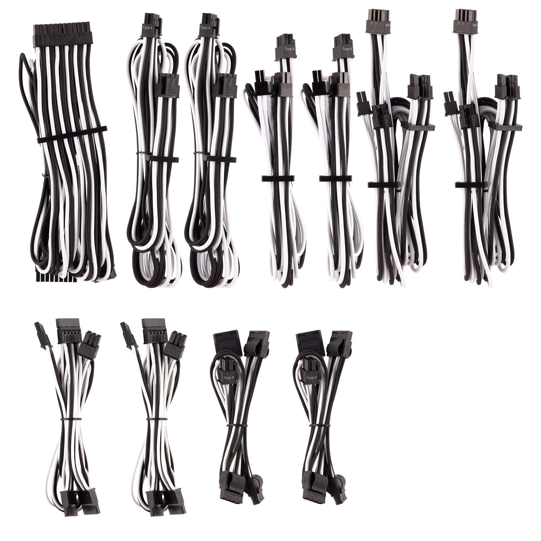Corsair Premium Sleeved Netzteil Pro-Kabel-Set Typ4 (Generation 4-Serie) Weiss/Schwarz Pro-Set Weiss
