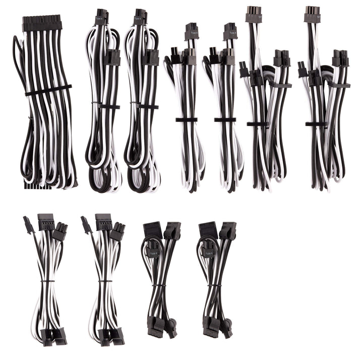 Corsair Premium Sleeved Netzteil Pro-Kabel-Set Typ4 (Generation 4-Serie) Weiss/Schwarz Pro-Set Weiss