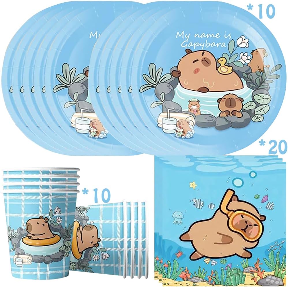 YGCHEN Capybara Partygeschirr Kindergeburtstag Deko Capybara Party Geschirr Geburtstag Pappbecher Pa