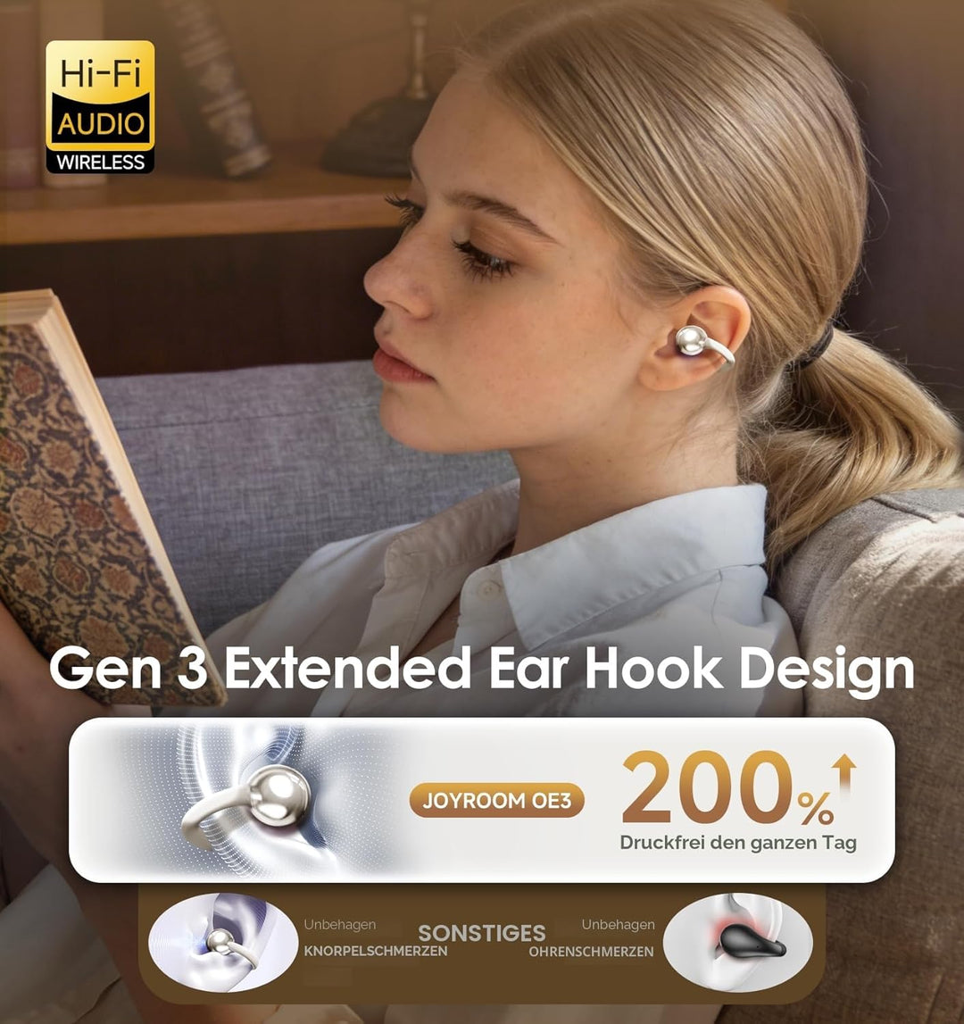 King Lucky Open-Ear-Kopfhörer Kabellos Bluetooth 6.0–Clip-On-Ohrhörer mit Mikrofon,50h Spielzeit,ENC