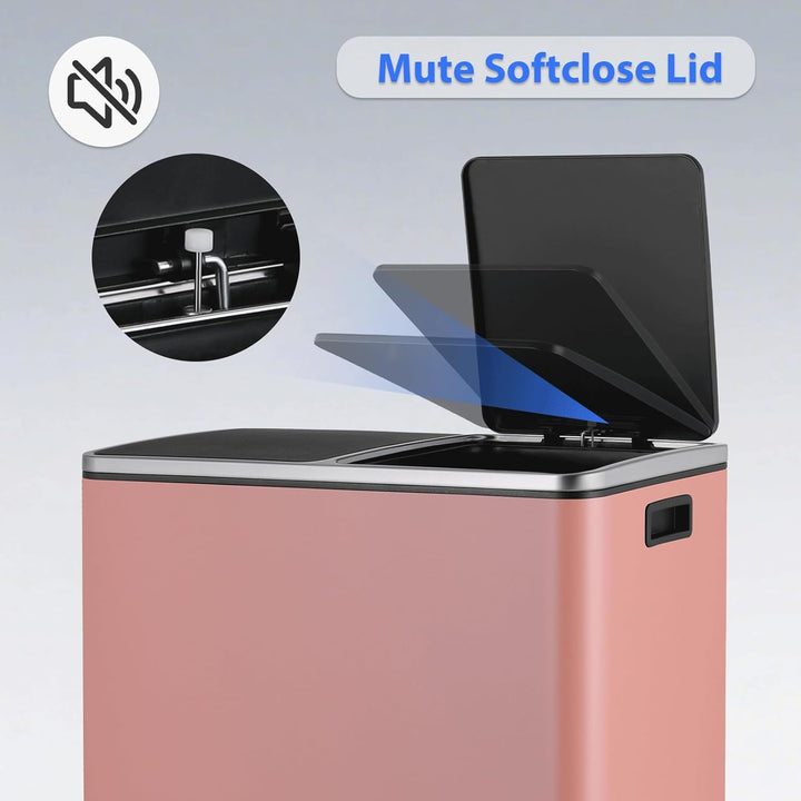 LIFERUN Mülleimer 2 Fächer, Abfalleimer Küche 60L (2x 30 Liter),mit Softclose Deckel, aus Metall,2 p
