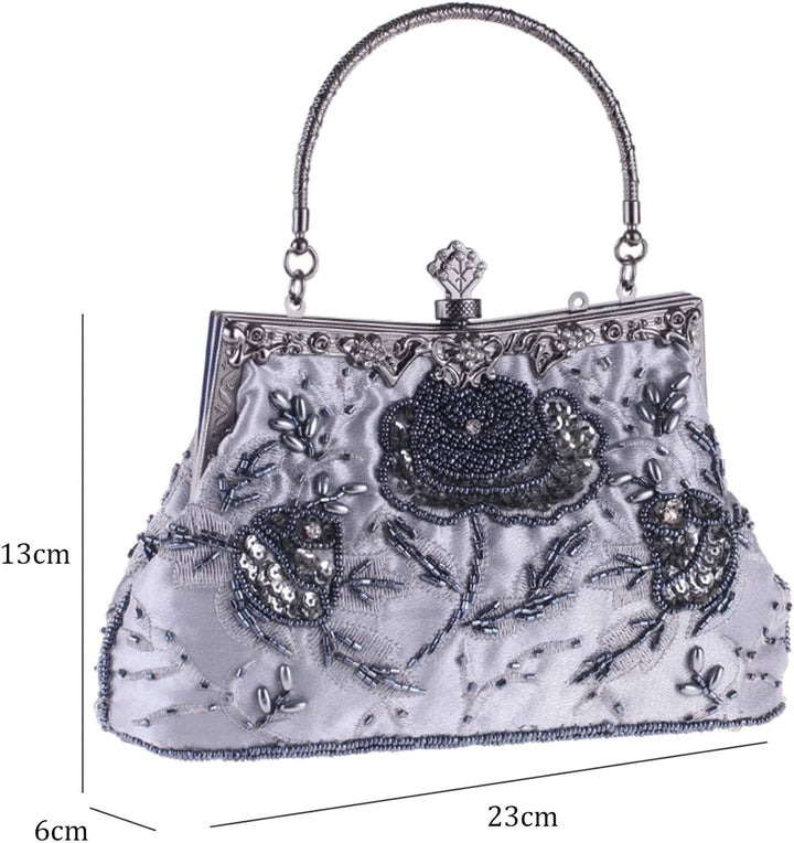 Damen Vintage Floral handgemachte Seed Bead Pailletten Clutch Geldbörse Hochzeit Abendtasche Party P