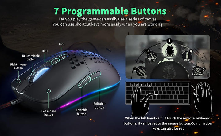 CYD C306 Kabelgebundene Gaming-Mäuse mit 7200 DPI Sensor, Gaming-Mäusen mit 2.5m Kabel, Gaming-Maus