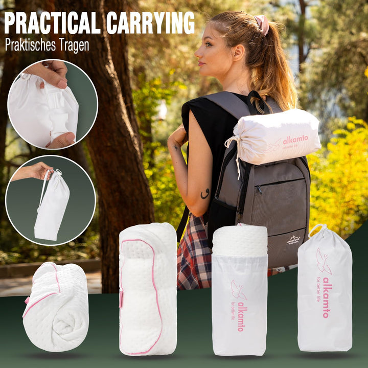 alkamto Reisekissen – Campingkissen – Ergonomisches Memory-Schaum-Kissen mit Temperaturregulierendem