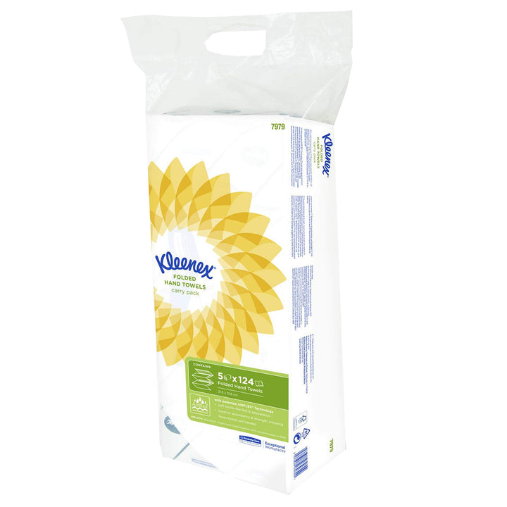 Kleenex Ultra Handtücher mit Interfold-Faltung 7979 – 1 x 5 Packungen mit je 124 weissen, 2-lagigen