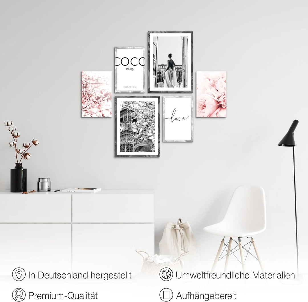 Novart Wandbilder Set Fashion Coco - KEIN EXTRA RAHMEN BENÖTIGT - Modern Deko - Wohnzimmer Mädchen T