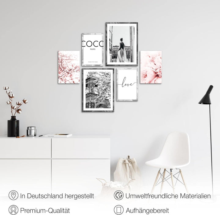 Novart Wandbilder Set Fashion Coco - KEIN EXTRA RAHMEN BENÖTIGT - Modern Deko - Wohnzimmer Mädchen T