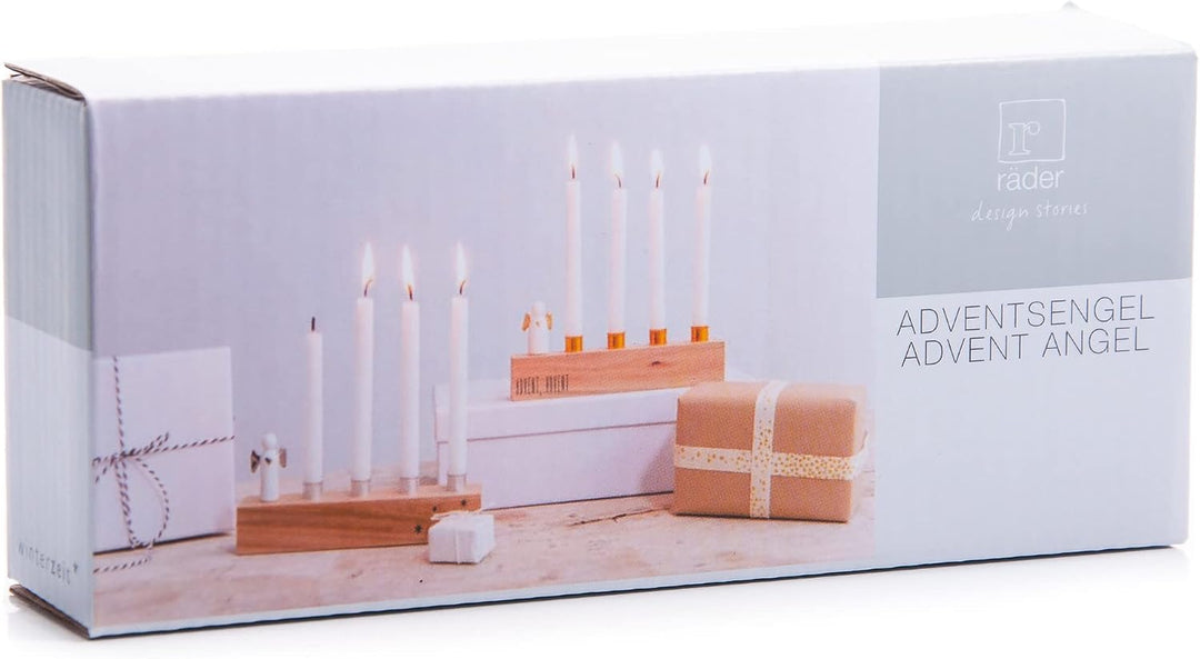 Räder Adventsengel aus Porzellan unglasiert und Akazienholz in der Farbe Gold, Masse: 17 x 7 x 3 cm,