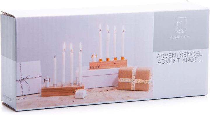 Räder Adventsengel aus Porzellan unglasiert und Akazienholz in der Farbe Gold, Masse: 17 x 7 x 3 cm,