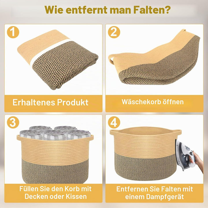 Withosent 100L Wäschekorb Geflochten aus Baumwolle, Wäschesammler mit Henkel, Laundry Basket Aufbewa