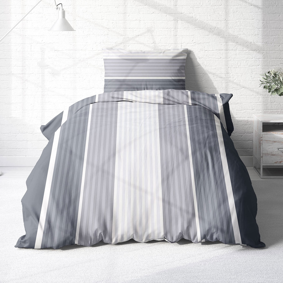 Träumschön Biber Bettwäsche 135x200 grau Weiss gestreift - Moderne 2tlg Gestreifte Bettwäsche grau -