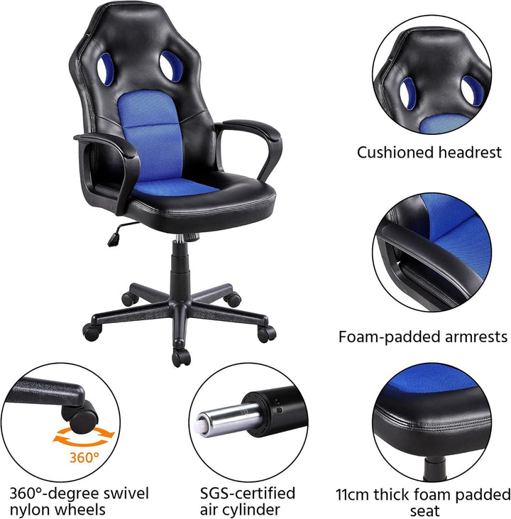 Yaheetech Gaming Stuhl Schreibtischstuhl ergonomischer Bürostuhl, Chefsessel gepolsterte Armlehnen,