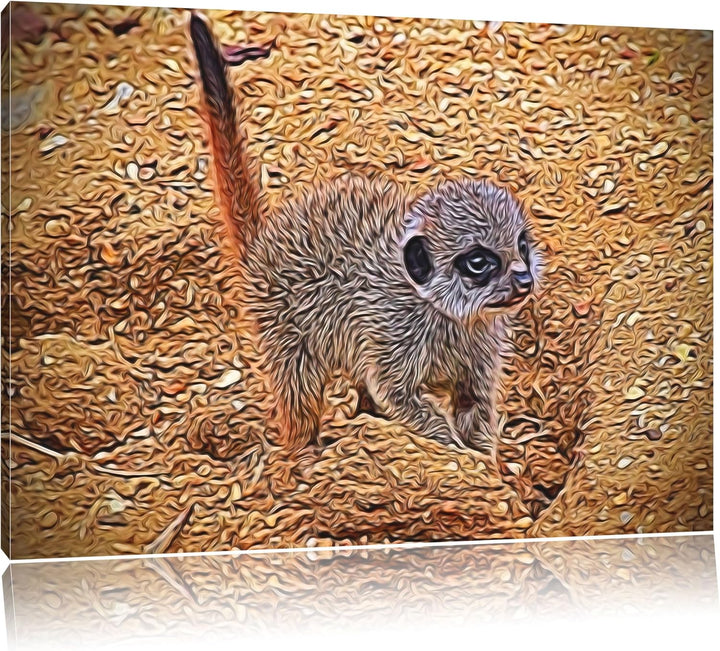 junges Erdmännchen auf Boden Deluxe Format: 100x70 cm auf Leinwand, XXL riesige Bilder fertig gerahm