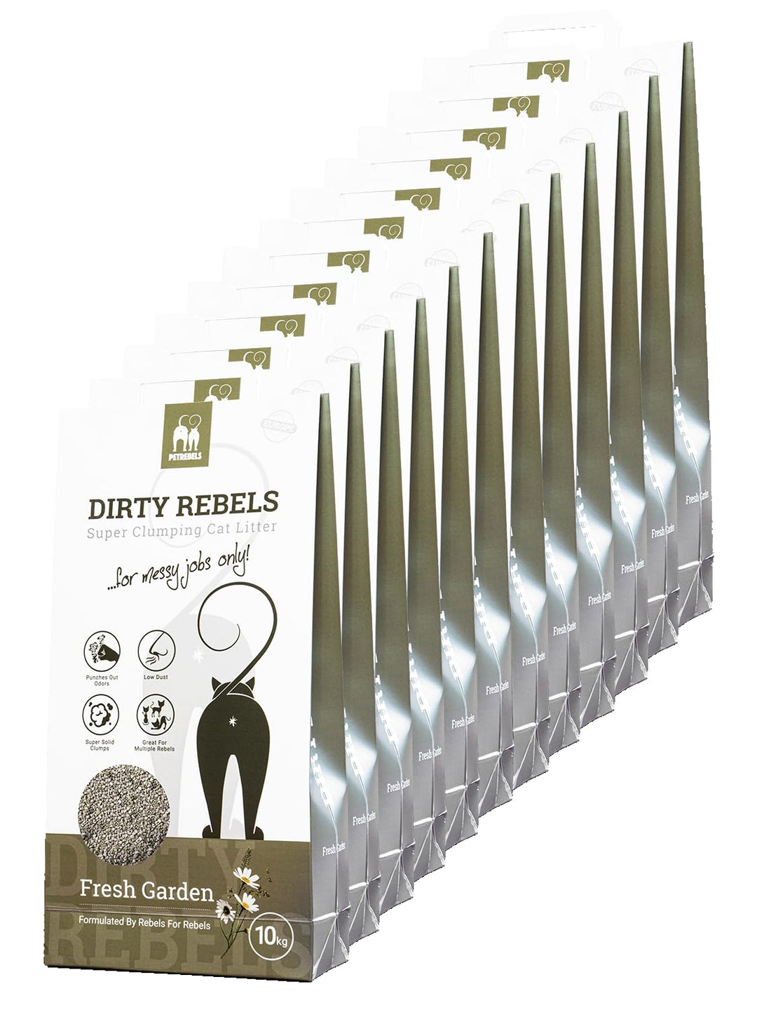 Petrebels Katzenstreu Dirty Rebels, 12x 10 Liter, Fresh Garden Duft, 100% Natürlich, 12er-Pack, Fres