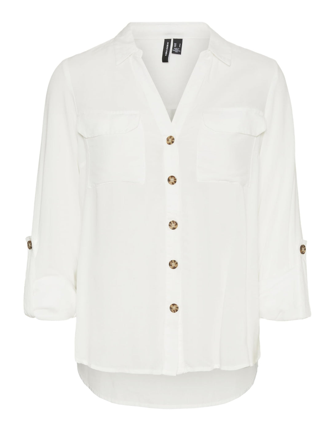 VERO MODA Damen Blusen Hemd Leger mit Brusttaschen Regular Stretch 3/4 Arm Top Oberteil XS Tall Snow