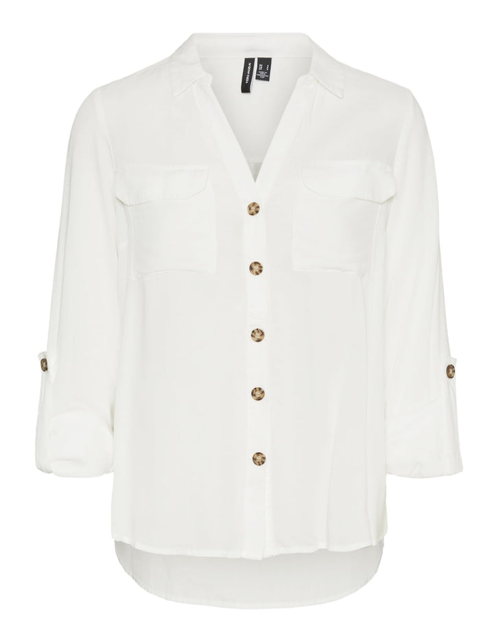 VERO MODA Damen Blusen Hemd Leger mit Brusttaschen Regular Stretch 3/4 Arm Top Oberteil XS Tall Snow
