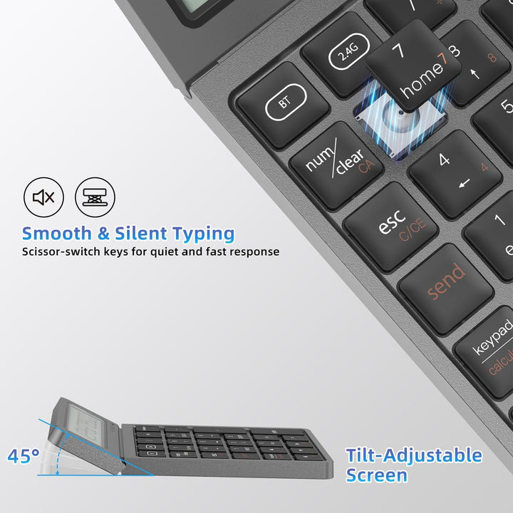 2-in-1 Wireless Bluetooth Number Pad, Bluetooth 5.0 &amp; 2.4G Numeric Keypad with Calculator &amp; Adjustab