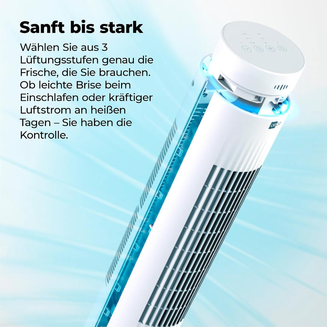 aeco AirX SPIN Turmventilator mit Fernbedienung 3 Geschwindigstufen 7H Timer 35w mobiler Lüfter Oszi
