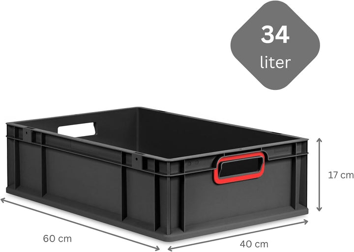PROREGAL Eurobox NextGen Color | HxBxT 17x40x60cm | 34 Liter | Griffe rot offen | Schwarz | Eurobehä