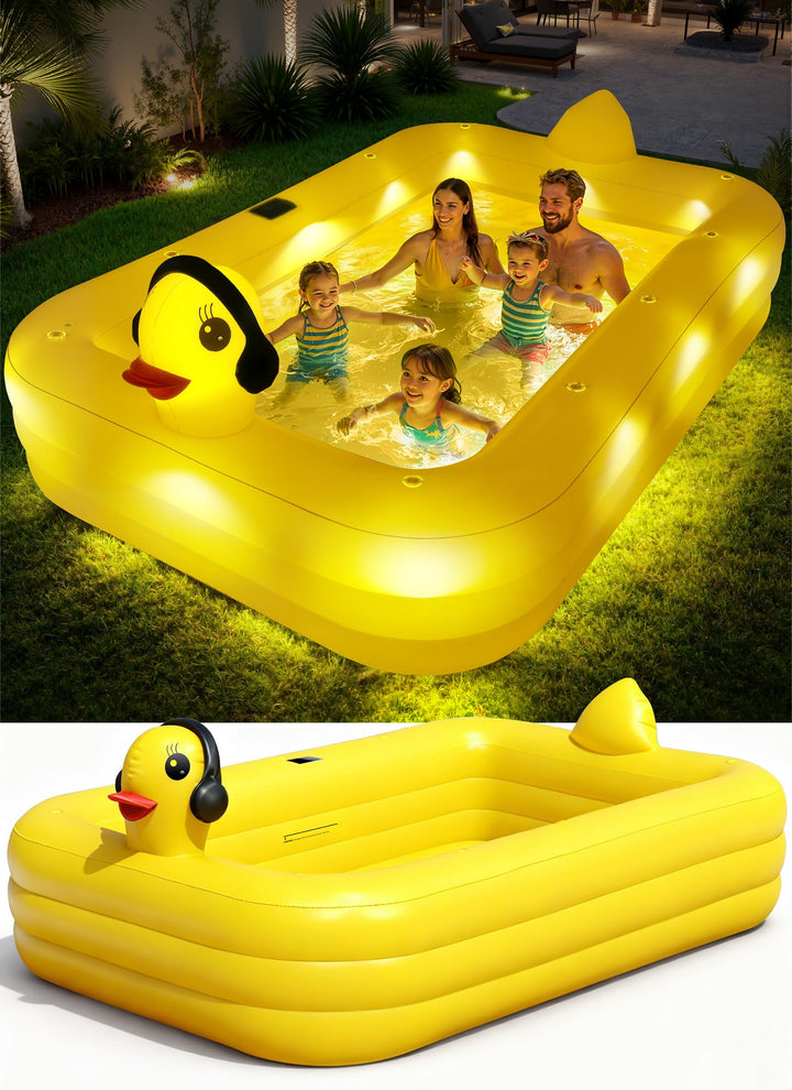 KingSom Aufblasbarer Pool mit Poolbeleuchtung, Solar Enten Planschbecken Gross für Kinder und Erwach