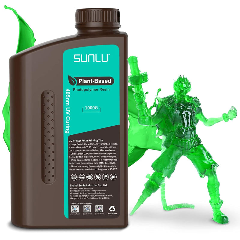 SUNLU 3D Drucker Plant Based Resin, 1KG 405nm UV Geruchsarm Eco Harz für 4K/8K LCD/DLP/SLA Resin 3D