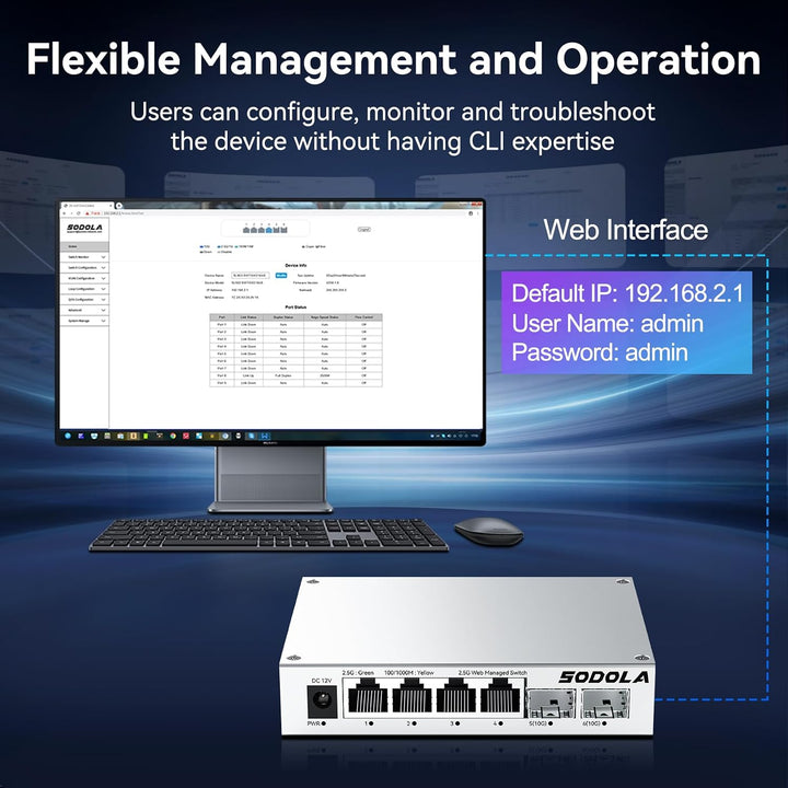 SODOLA 2.5Gbit Switch Managed,4 x 2.5G Base-T Ports, 2 x 10G SFP+ SL902-SWTGW124AS, SL902-SWTGW124AS