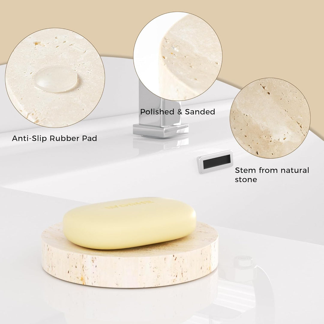 WORHE Marmor-Seifenschale, Schwammhalter aus Natürlichem Travertinstein für Badezimmer, Badewanne, D