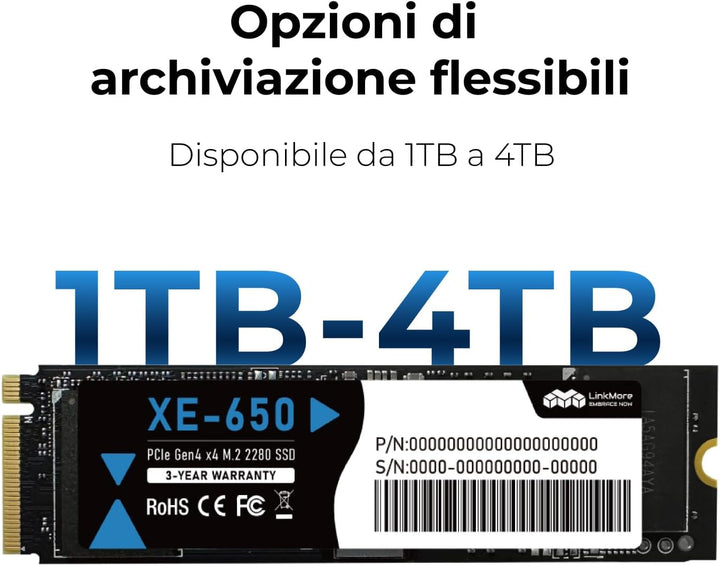 LinkMore XE-650 1TB NVMe SSD PCIe 4.0 M.2 2280 Interne SSD, Lesen bis zu 7200 MB/s, Schreiben bis zu
